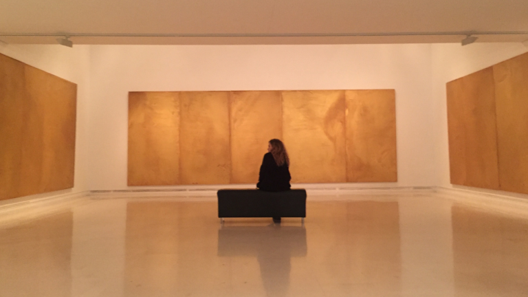 Woman looking at art in IVAM, Valencia